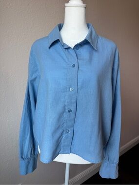 NWT Velvet Heart 100% Linen Blue Button Down Shirt Size L